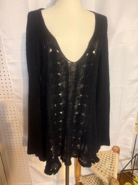 Free People Black Sheer Open-Knit Sweater